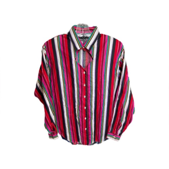 Ranch And Town VTG Long Sleeve Collared Multicolor Striped Button Down Women’s L - Picture 3 of 8
